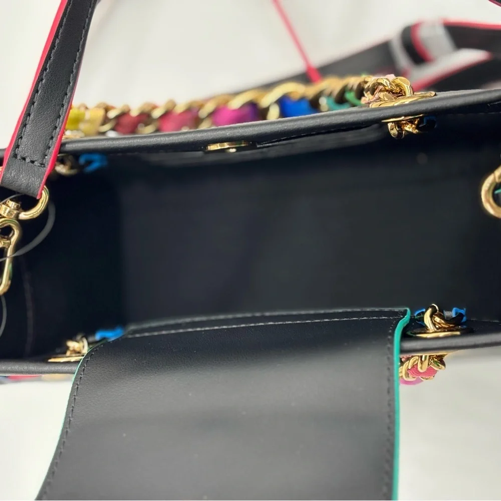 Karl Lagerfeld Black and Pink Leather Crossbody Bag with Multicolor Chain